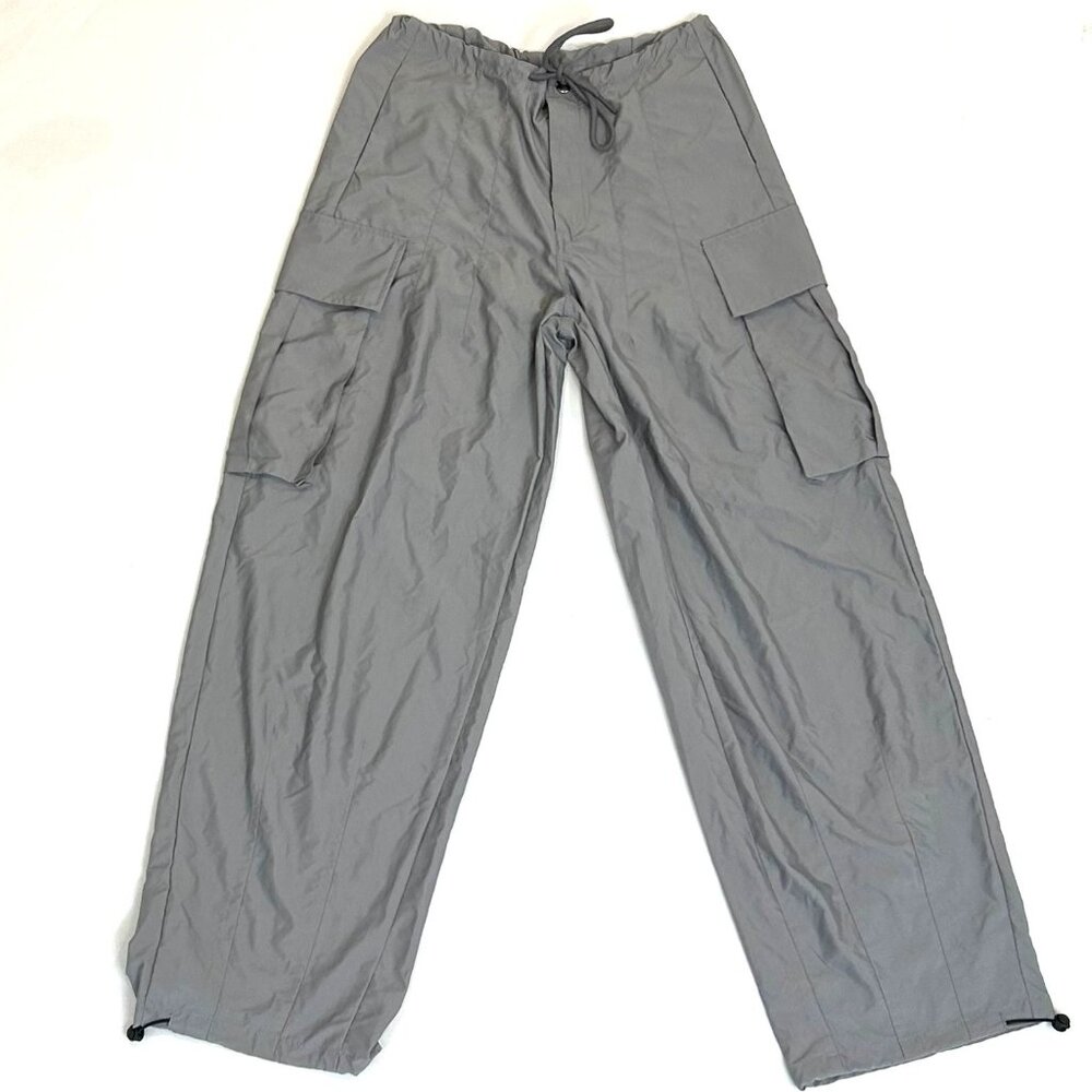 grey parachute pants w/ pockets and adjustable hems